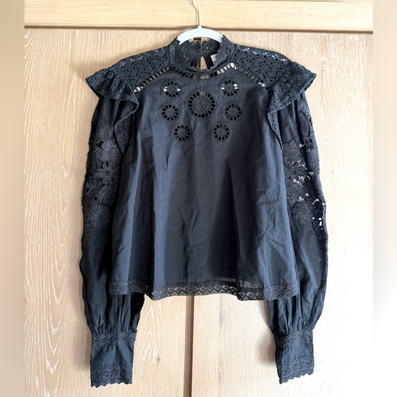Farm Rio Black Lace Women's Blouse - Picture 1 of 7